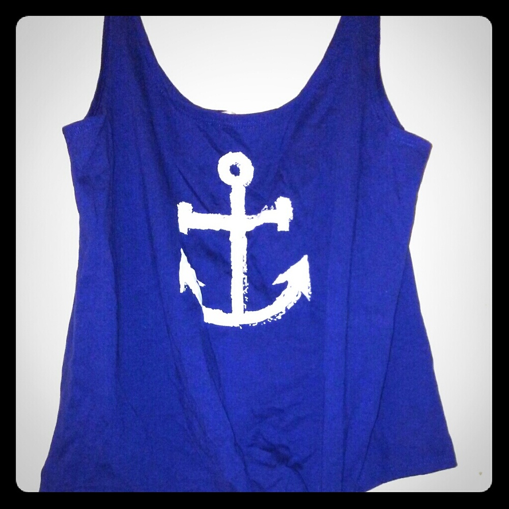 NWOT- DARK BLUE SLEEVELESS SUMMER SHIRT W/ANCHOR